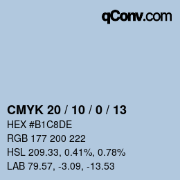カラーコード: CMYK 20 / 10 / 0 / 13 | qconv.com