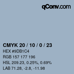 カラーコード: CMYK 20 / 10 / 0 / 23 | qconv.com