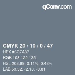 颜色代码: CMYK 20 / 10 / 0 / 47 | qconv.com