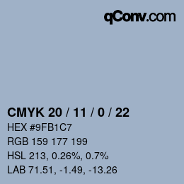 カラーコード: CMYK 20 / 11 / 0 / 22 | qconv.com