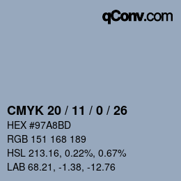 Color code: CMYK 20 / 11 / 0 / 26 | qconv.com