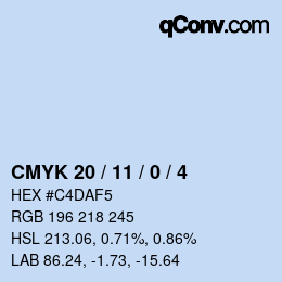 カラーコード: CMYK 20 / 11 / 0 / 4 | qconv.com