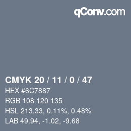 颜色代码: CMYK 20 / 11 / 0 / 47 | qconv.com