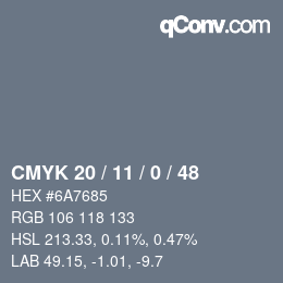 Farbcode: CMYK 20 / 11 / 0 / 48 | qconv.com
