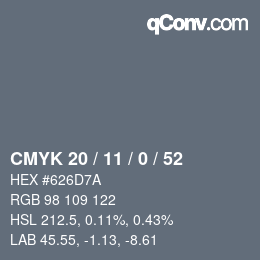 颜色代码: CMYK 20 / 11 / 0 / 52 | qconv.com