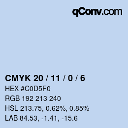 カラーコード: CMYK 20 / 11 / 0 / 6 | qconv.com