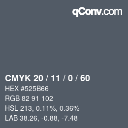 颜色代码: CMYK 20 / 11 / 0 / 60 | qconv.com