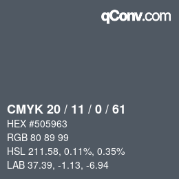 Color code: CMYK 20 / 11 / 0 / 61 | qconv.com