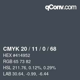 Color code: CMYK 20 / 11 / 0 / 68 | qconv.com