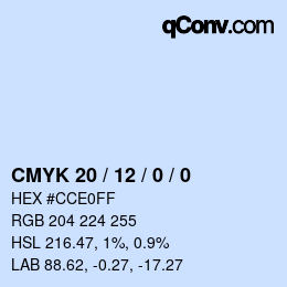 カラーコード: CMYK 20 / 12 / 0 / 0 | qconv.com