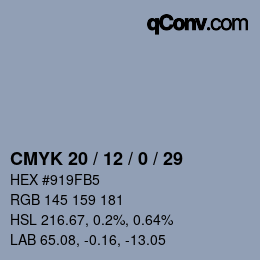カラーコード: CMYK 20 / 12 / 0 / 29 | qconv.com
