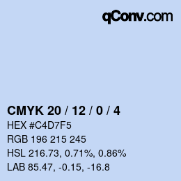 Farbcode: CMYK 20 / 12 / 0 / 4 | qconv.com