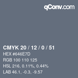 Código de color: CMYK 20 / 12 / 0 / 51 | qconv.com