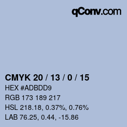 Color code: CMYK 20 / 13 / 0 / 15 | qconv.com