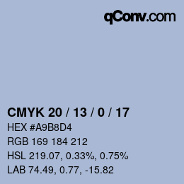 Color code: CMYK 20 / 13 / 0 / 17 | qconv.com