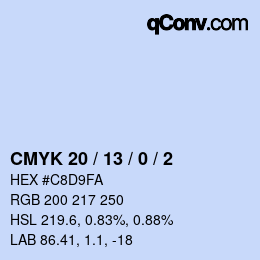 颜色代码: CMYK 20 / 13 / 0 / 2 | qconv.com