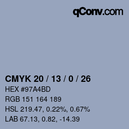 Color code: CMYK 20 / 13 / 0 / 26 | qconv.com