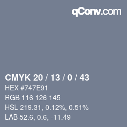 Color code: CMYK 20 / 13 / 0 / 43 | qconv.com