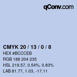 カラーコード: CMYK 20 / 13 / 0 / 8 | qconv.com