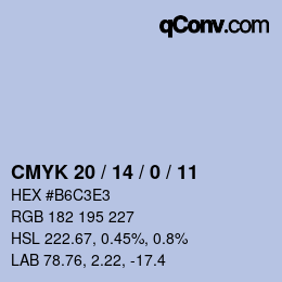 Code couleur: CMYK 20 / 14 / 0 / 11 | qconv.com