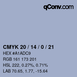 カラーコード: CMYK 20 / 14 / 0 / 21 | qconv.com