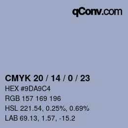 颜色代码: CMYK 20 / 14 / 0 / 23 | qconv.com