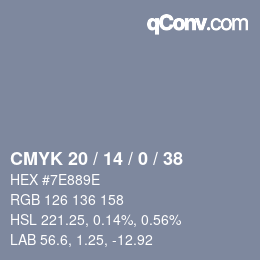 颜色代码: CMYK 20 / 14 / 0 / 38 | qconv.com