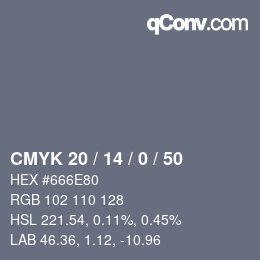 Color code: CMYK 20 / 14 / 0 / 50 | qconv.com