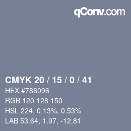 颜色代码: CMYK 20 / 15 / 0 / 41 | qconv.com