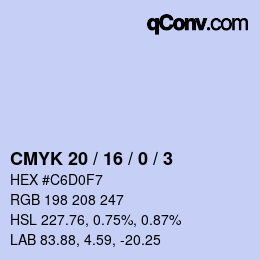 Color code: CMYK 20 / 16 / 0 / 3 | qconv.com