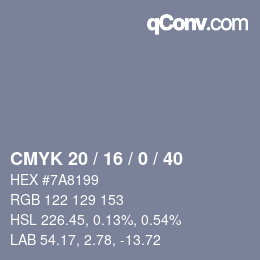 Color code: CMYK 20 / 16 / 0 / 40 | qconv.com