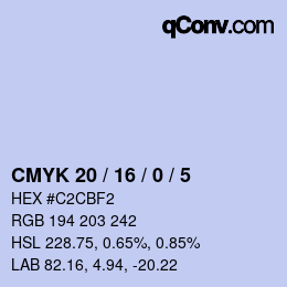Color code: CMYK 20 / 16 / 0 / 5 | qconv.com