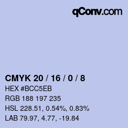 カラーコード: CMYK 20 / 16 / 0 / 8 | qconv.com