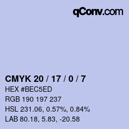 カラーコード: CMYK 20 / 17 / 0 / 7 | qconv.com