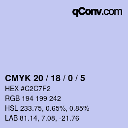 颜色代码: CMYK 20 / 18 / 0 / 5 | qconv.com