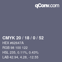 Farbcode: CMYK 20 / 18 / 0 / 52 | qconv.com