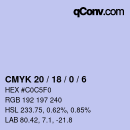 颜色代码: CMYK 20 / 18 / 0 / 6 | qconv.com
