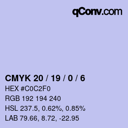 颜色代码: CMYK 20 / 19 / 0 / 6 | qconv.com