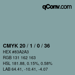 颜色代码: CMYK 20 / 1 / 0 / 36 | qconv.com