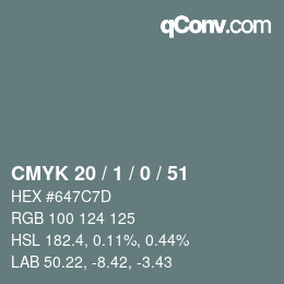 Color code: CMYK 20 / 1 / 0 / 51 | qconv.com