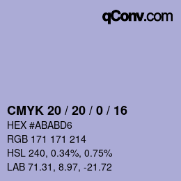 カラーコード: CMYK 20 / 20 / 0 / 16 | qconv.com