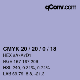 Farbcode: CMYK 20 / 20 / 0 / 18 | qconv.com