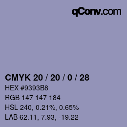 Farbcode: CMYK 20 / 20 / 0 / 28 | qconv.com