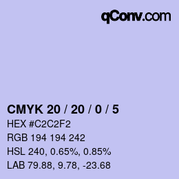 カラーコード: CMYK 20 / 20 / 0 / 5 | qconv.com