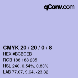 Color code: CMYK 20 / 20 / 0 / 8 | qconv.com