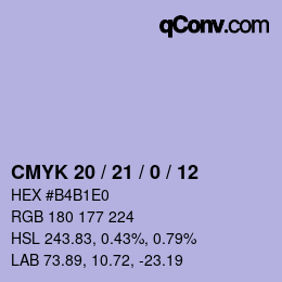 カラーコード: CMYK 20 / 21 / 0 / 12 | qconv.com