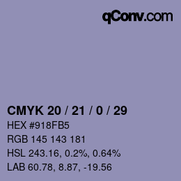 カラーコード: CMYK 20 / 21 / 0 / 29 | qconv.com