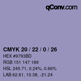 Farbcode: CMYK 20 / 22 / 0 / 26 | qconv.com