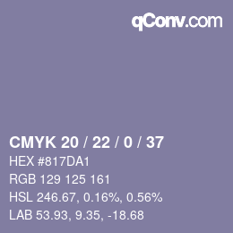 Farbcode: CMYK 20 / 22 / 0 / 37 | qconv.com