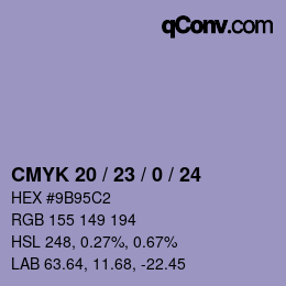 カラーコード: CMYK 20 / 23 / 0 / 24 | qconv.com